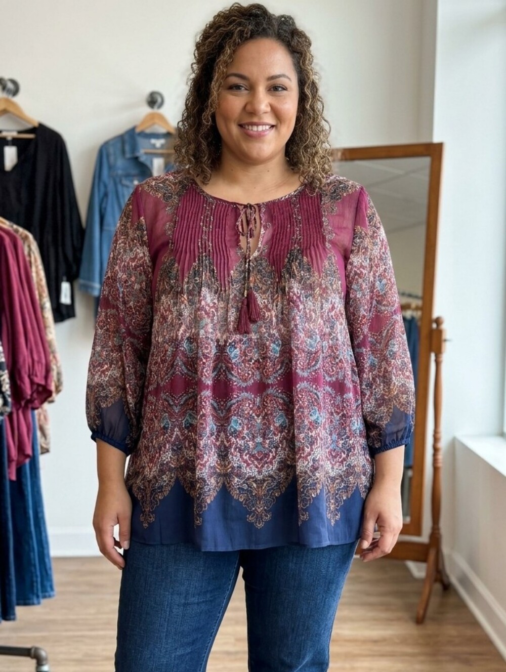 Women's Paisley Boho Top - Multicolor Size 3X